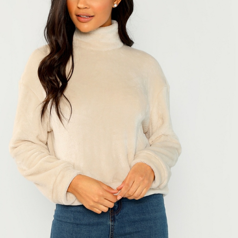 🎉SALE!!! High Neck Faux Fur Long Sleeve Sweater